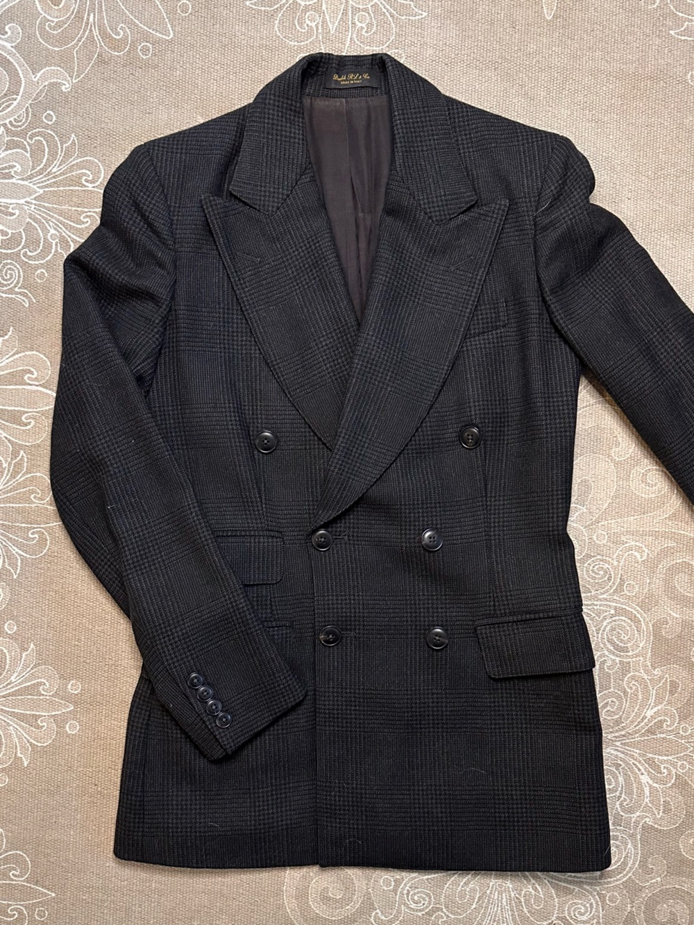 Ralph Lauren RRL Women’s Charcoal Grey Glen Plaid Double-Breasted Blazer